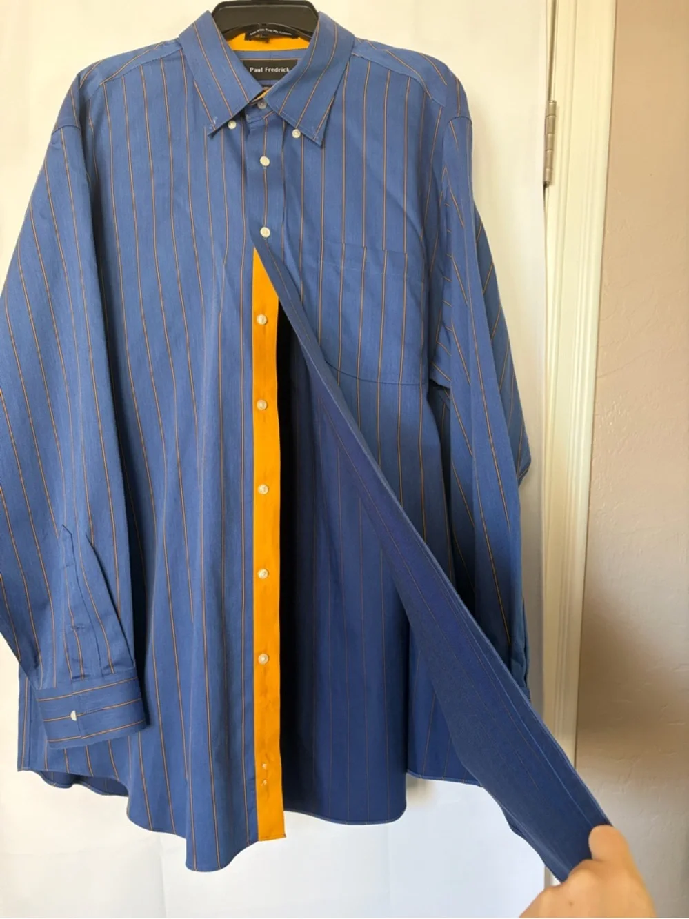 Paul Fredrick Comfort Stretch Non-Iron Stripe Dress Shirt With Contrast Trim‎